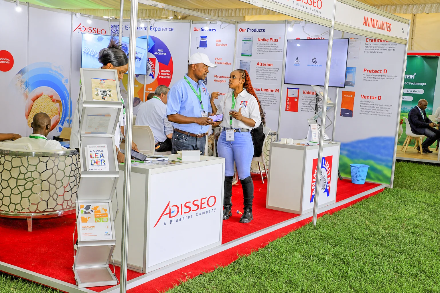 A wide view of the active Animix and Adisseo exhibition stand